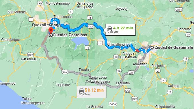 Mapa utilizado con fines ilustrativos de cómo llegar a las Fuentes Georginas. 